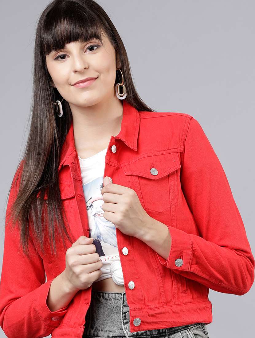 women solid long sleeves denim jacket