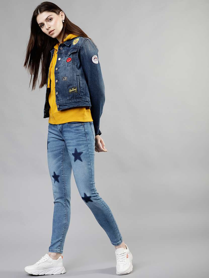 women solid with patchwork long sleeves denim shirt - 22499344 -  Standard Image - 5