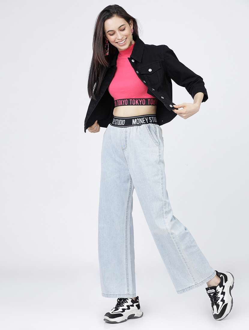 women solid three quarter sleeves denim jacket - 22499345 -  Standard Image - 5