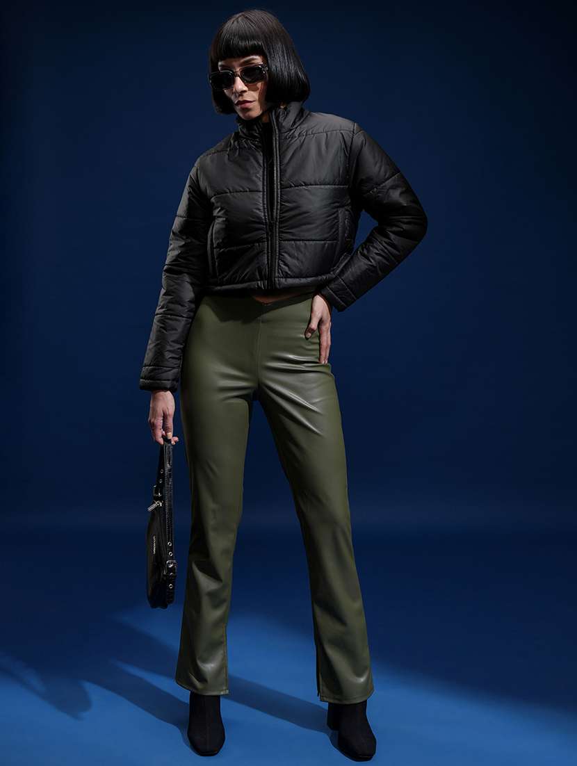 women solid long sleeves crop puffer jacket - 22499346 -  Standard Image - 5