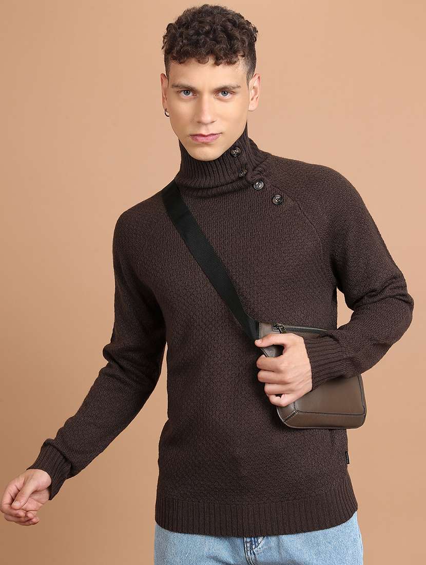 men self design long sleeve pullover sweater