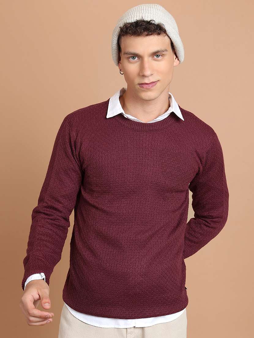 men self design long sleeve pullover sweater