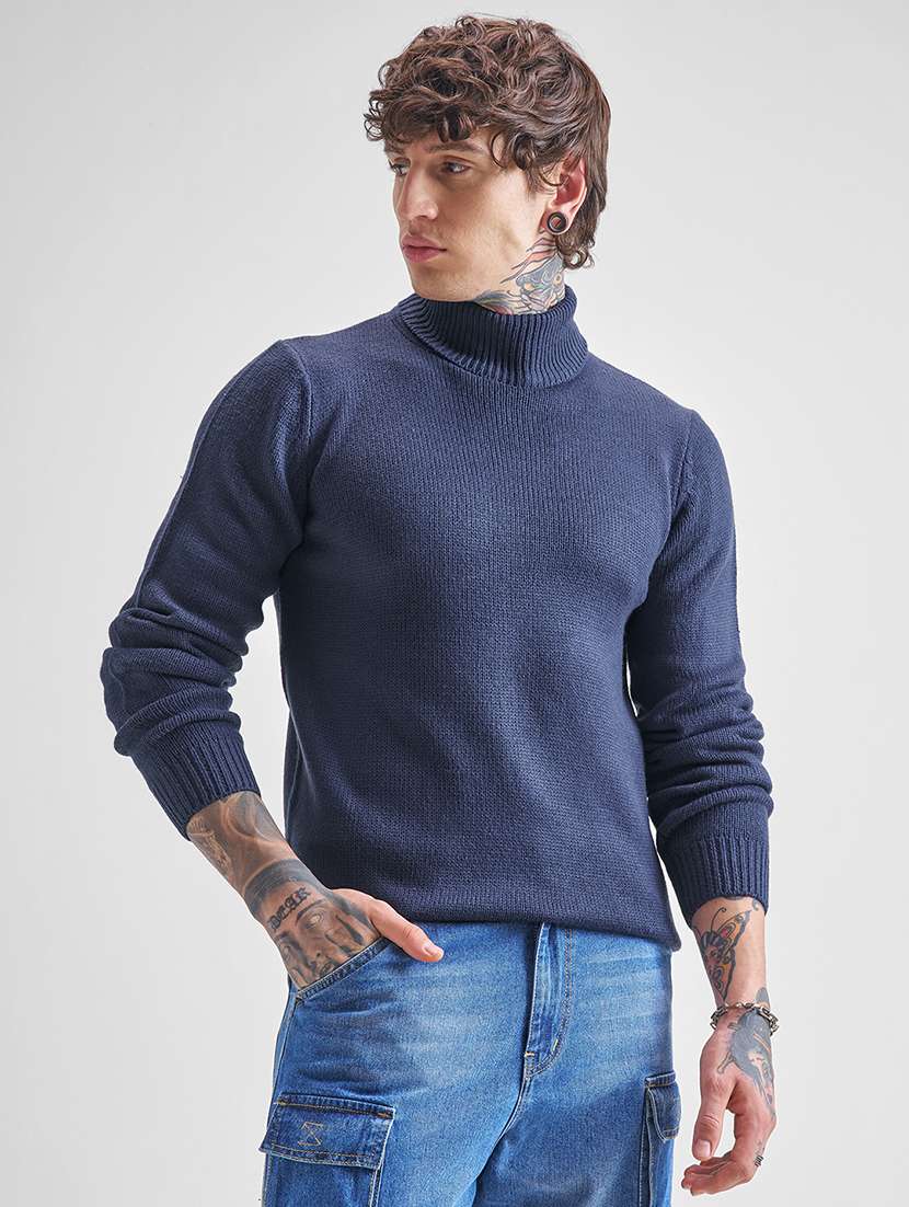 men solid long sleeve pullover sweater