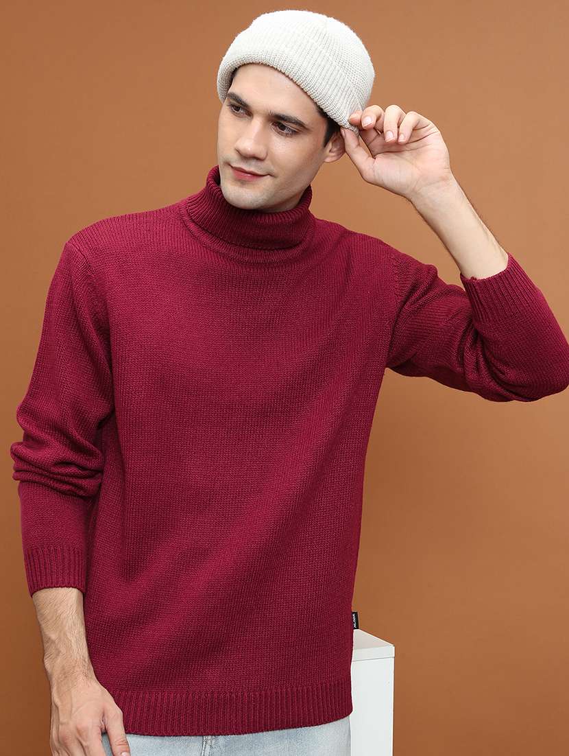 men solid long sleeve pullover sweater