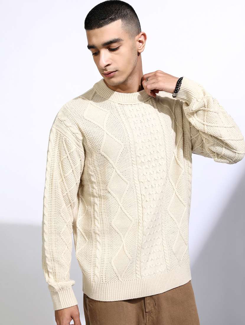 men self design long sleeve pullover sweater