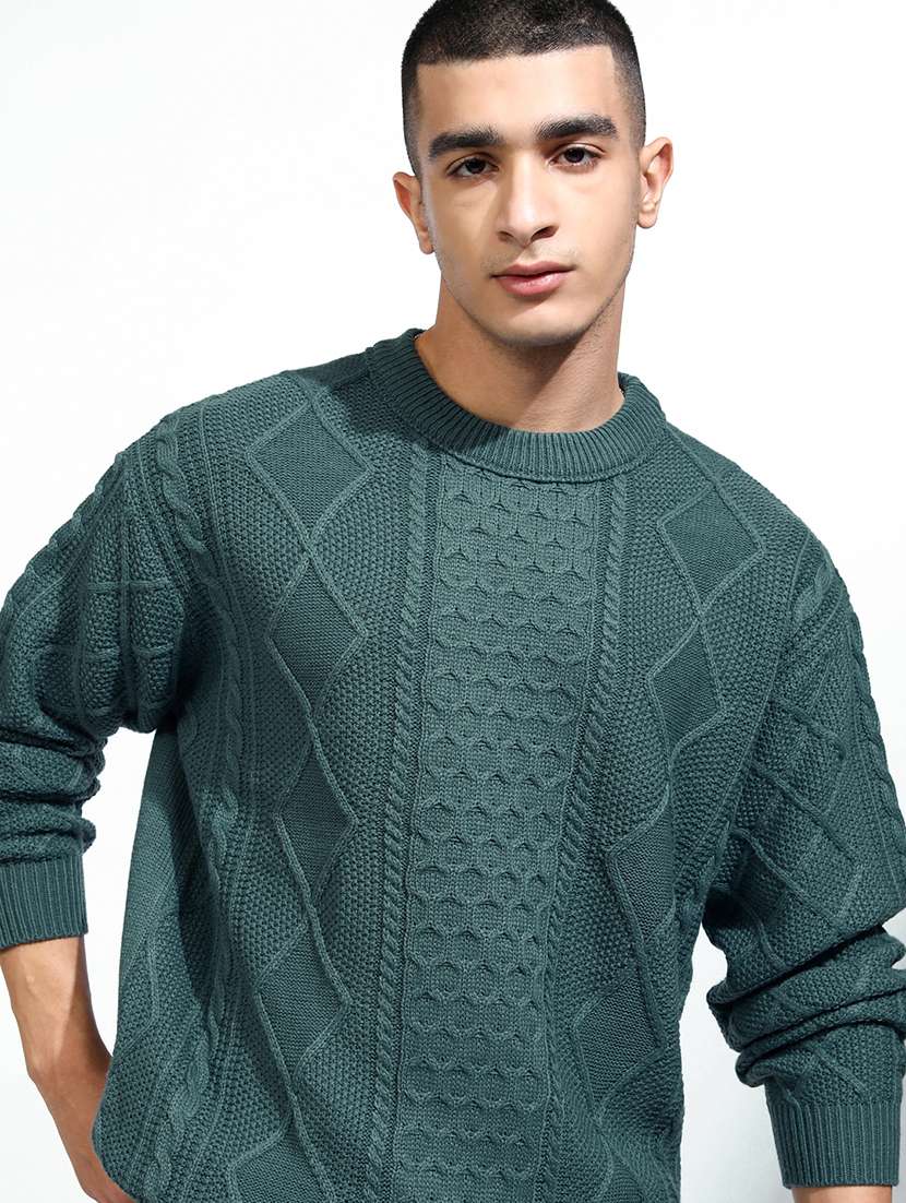 men self design long sleeve pullover sweater