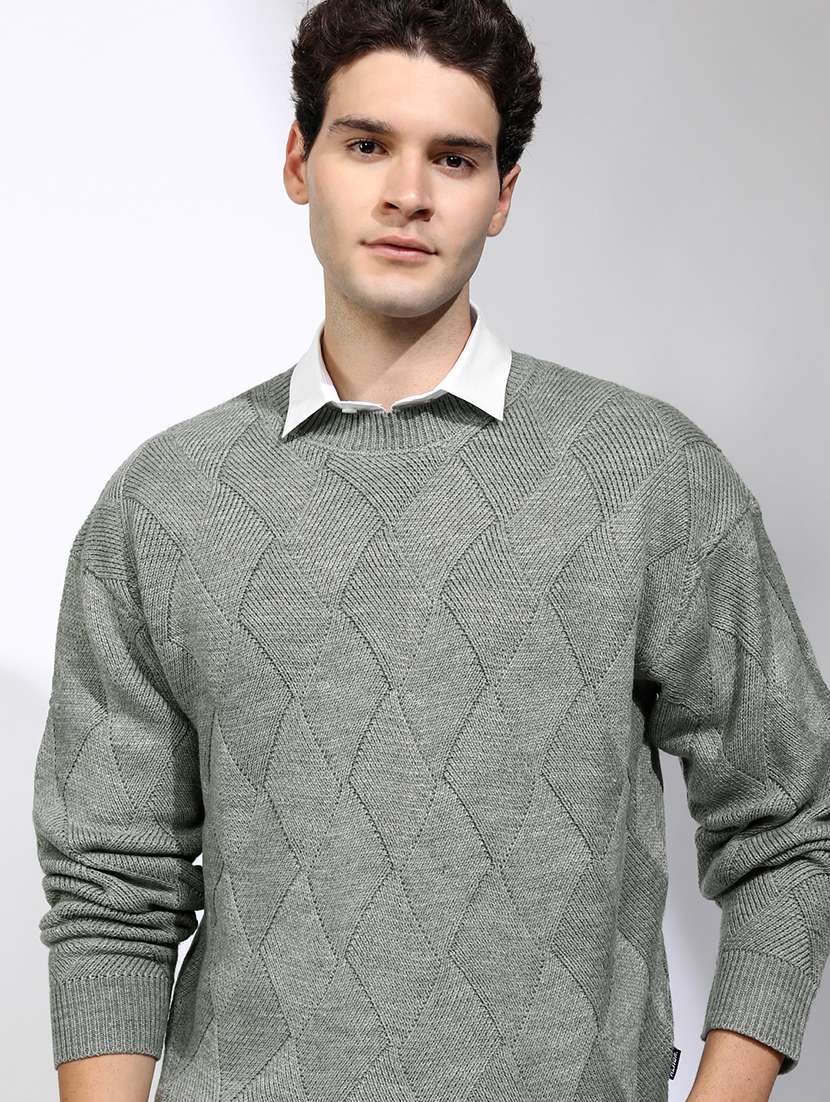men self design long sleeve pullover sweater