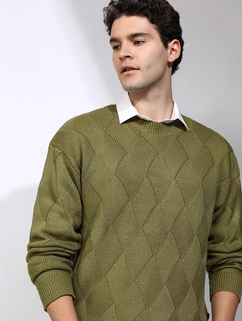 men self design long sleeve pullover sweater