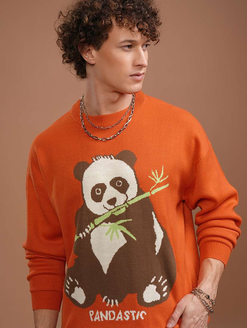 men graphic long sleeve pullover sweater