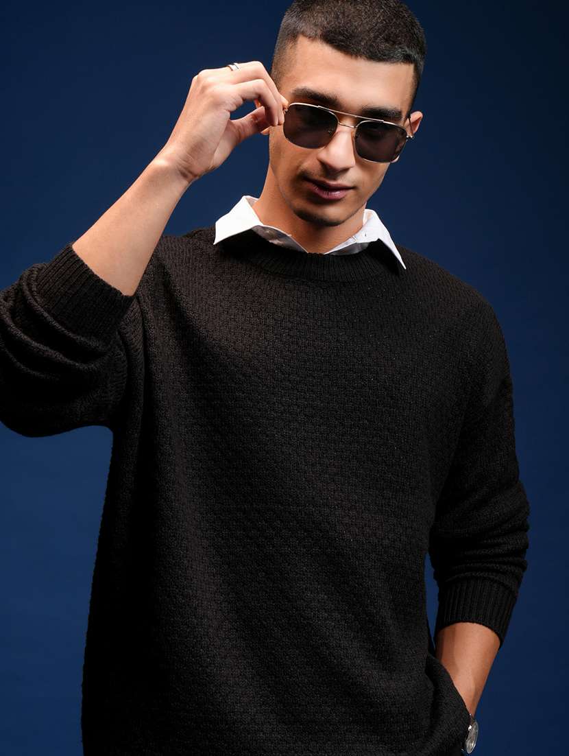 men self design long sleeve pullover sweater