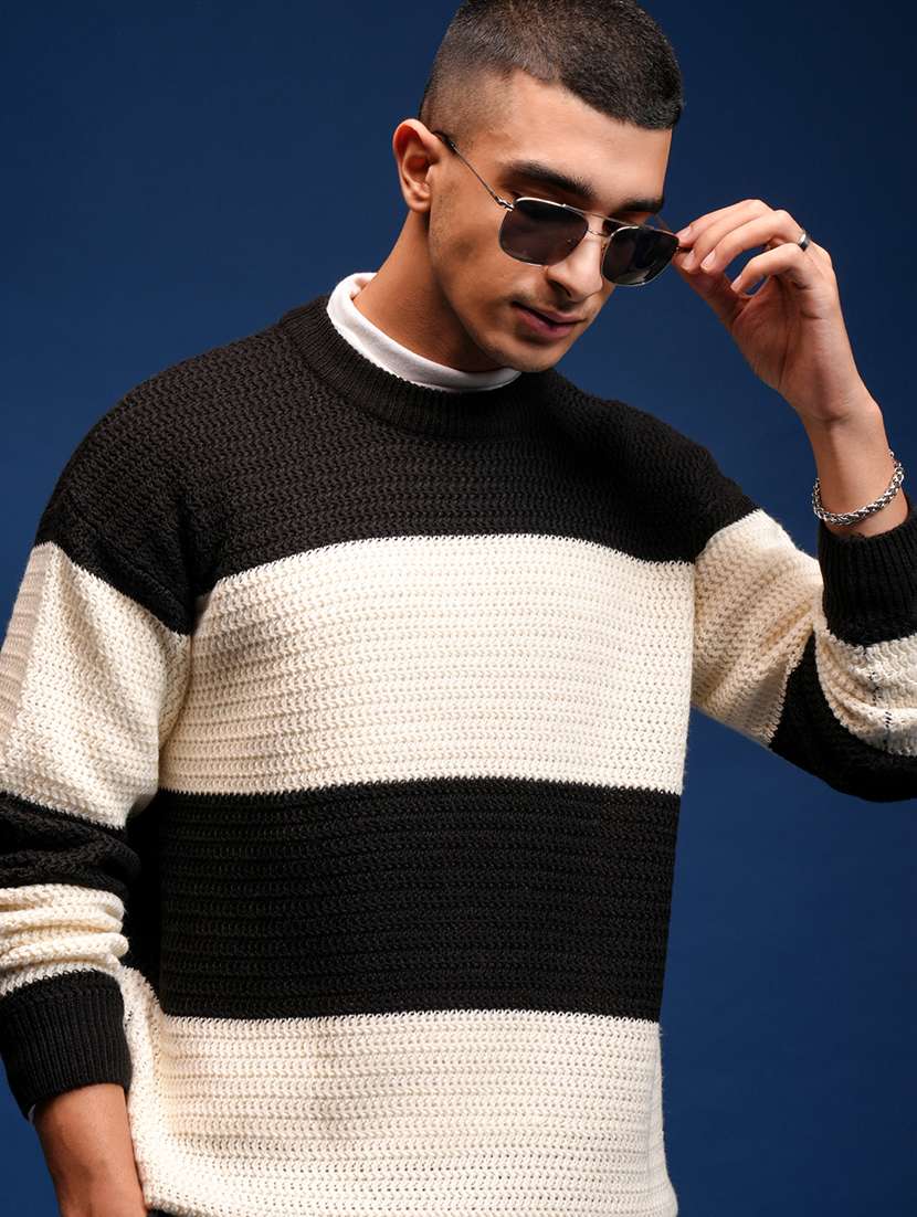 men self design long sleeve pullover sweater