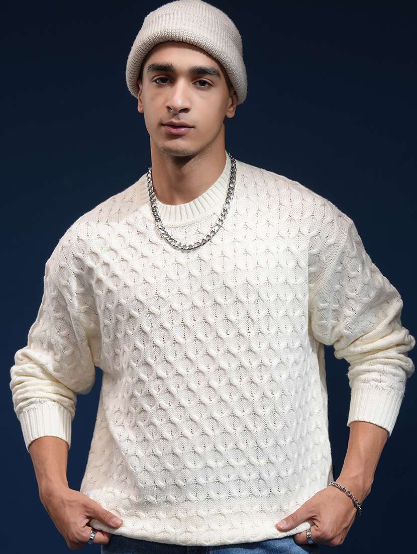 men self design long sleeve pullover sweater