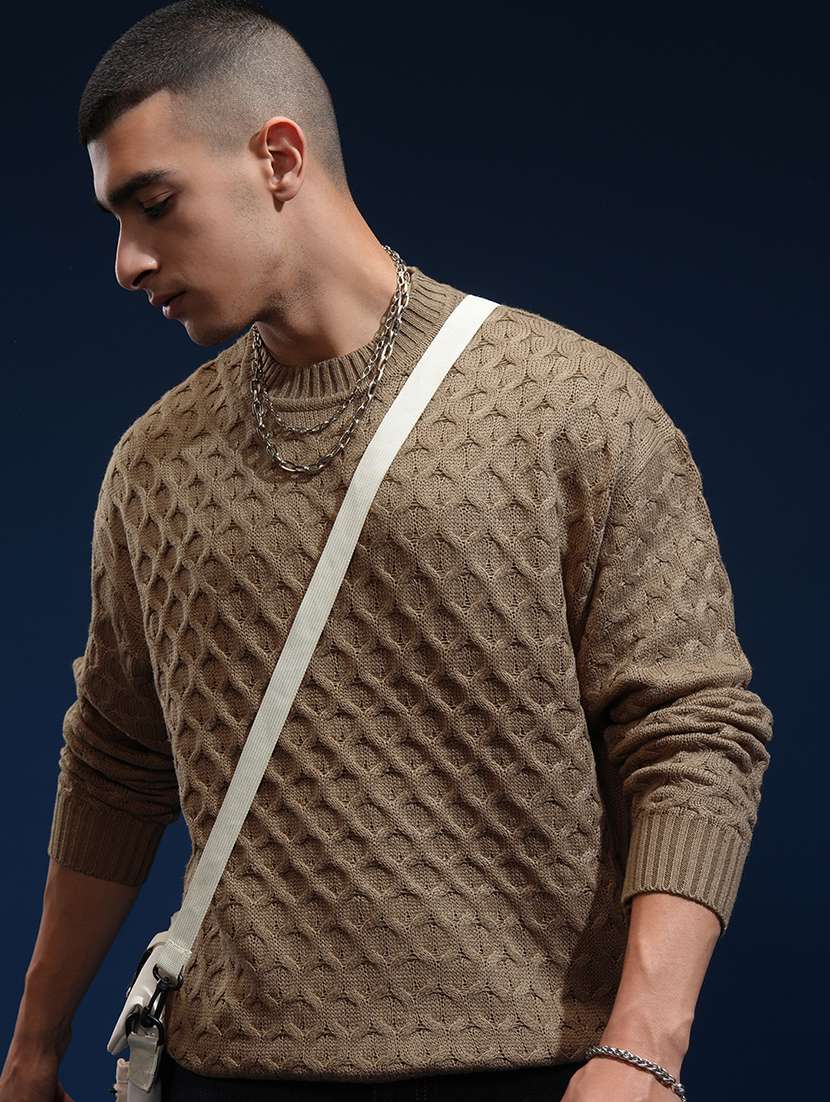 men self design long sleeve pullover sweater