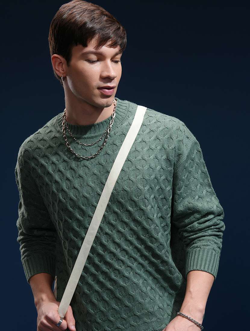 men self design long sleeve pullover sweater