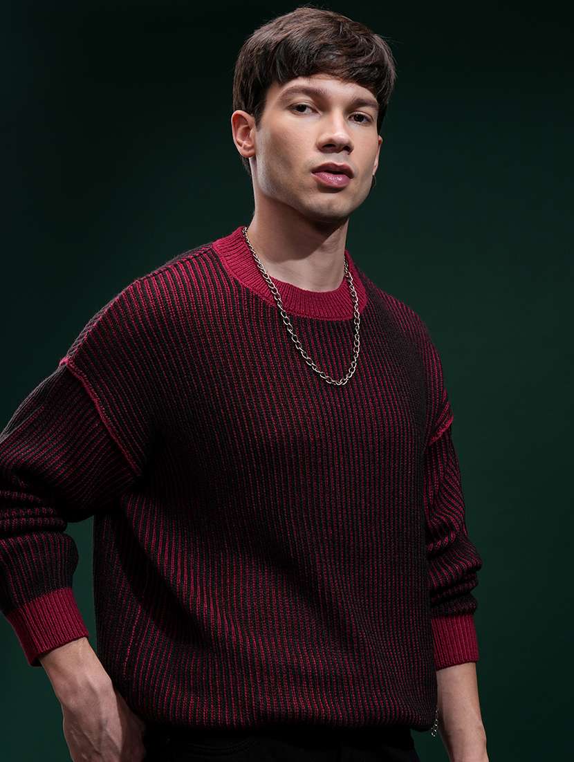 men self design long sleeve pullover sweater