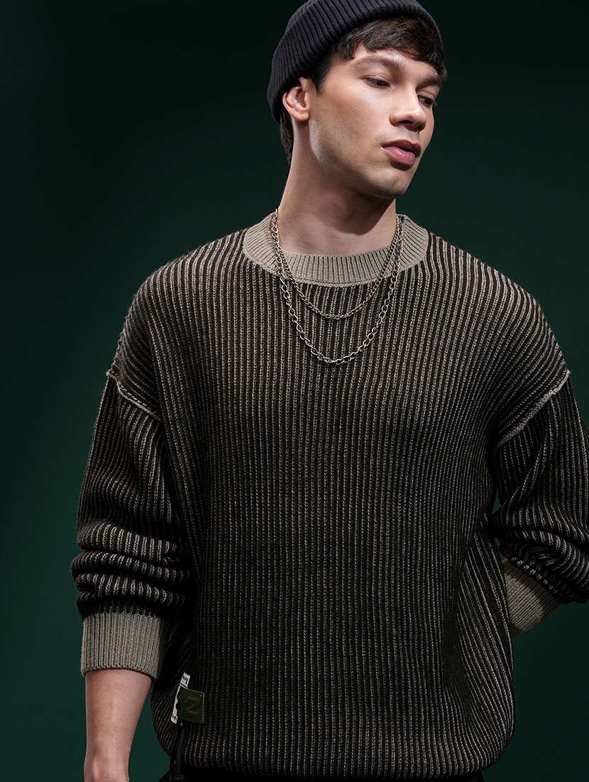 men self design long sleeve pullover sweater