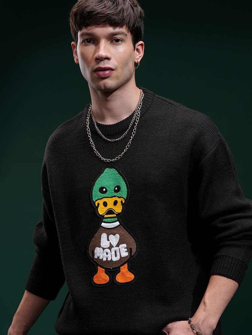 men self design long sleeve pullover sweater