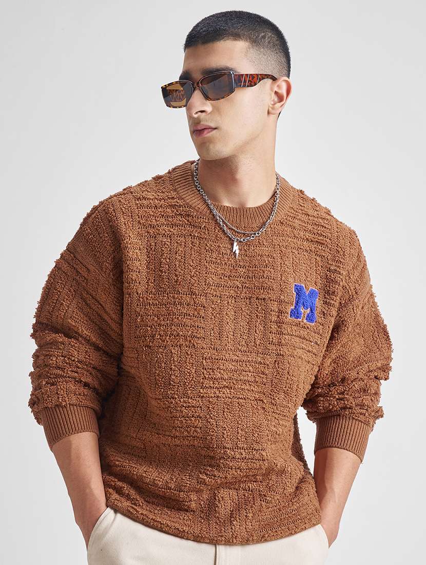 men self design long sleeve pullover sweater