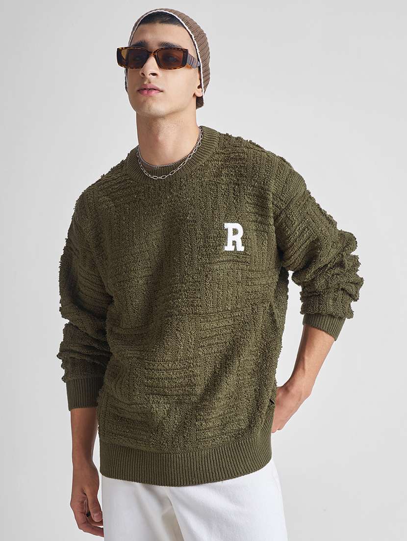 men self design long sleeve pullover sweater
