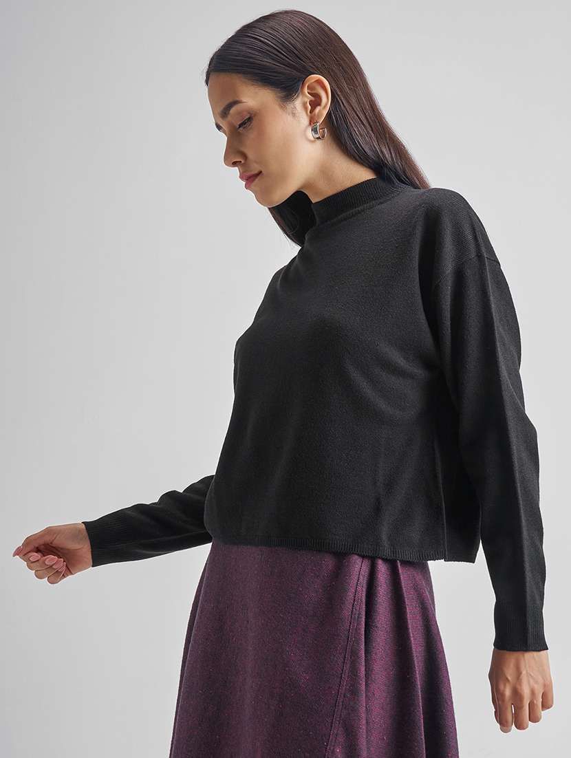 women solid long sleeve pullover sweater - 22499393 -  Standard Image - 3