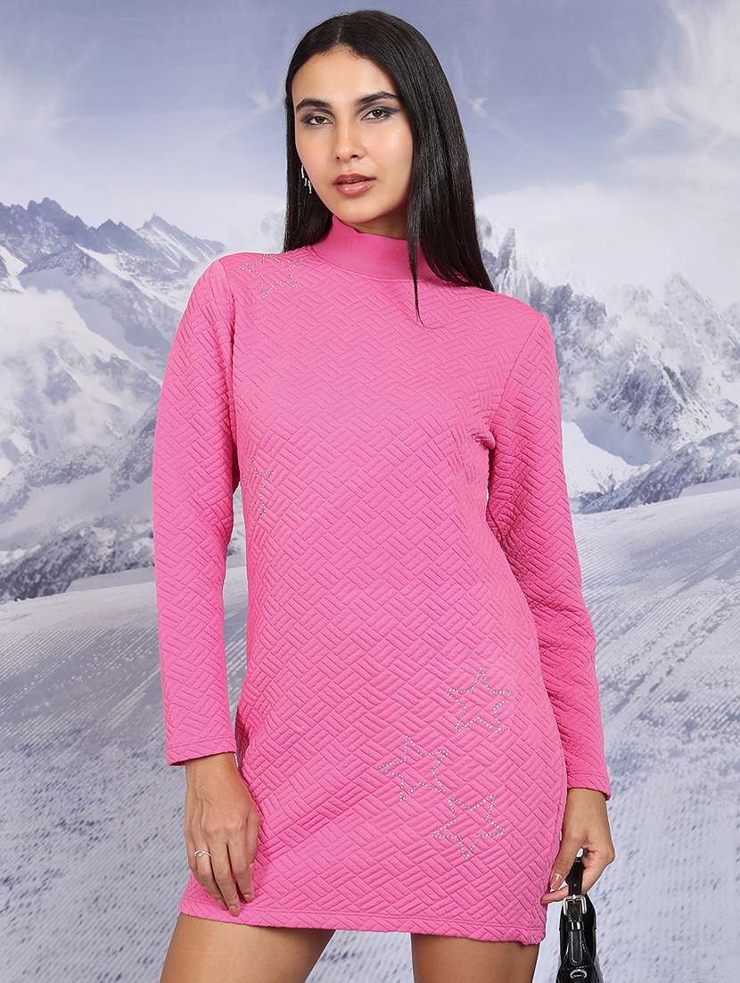 women self design long sleeve bodycon dress