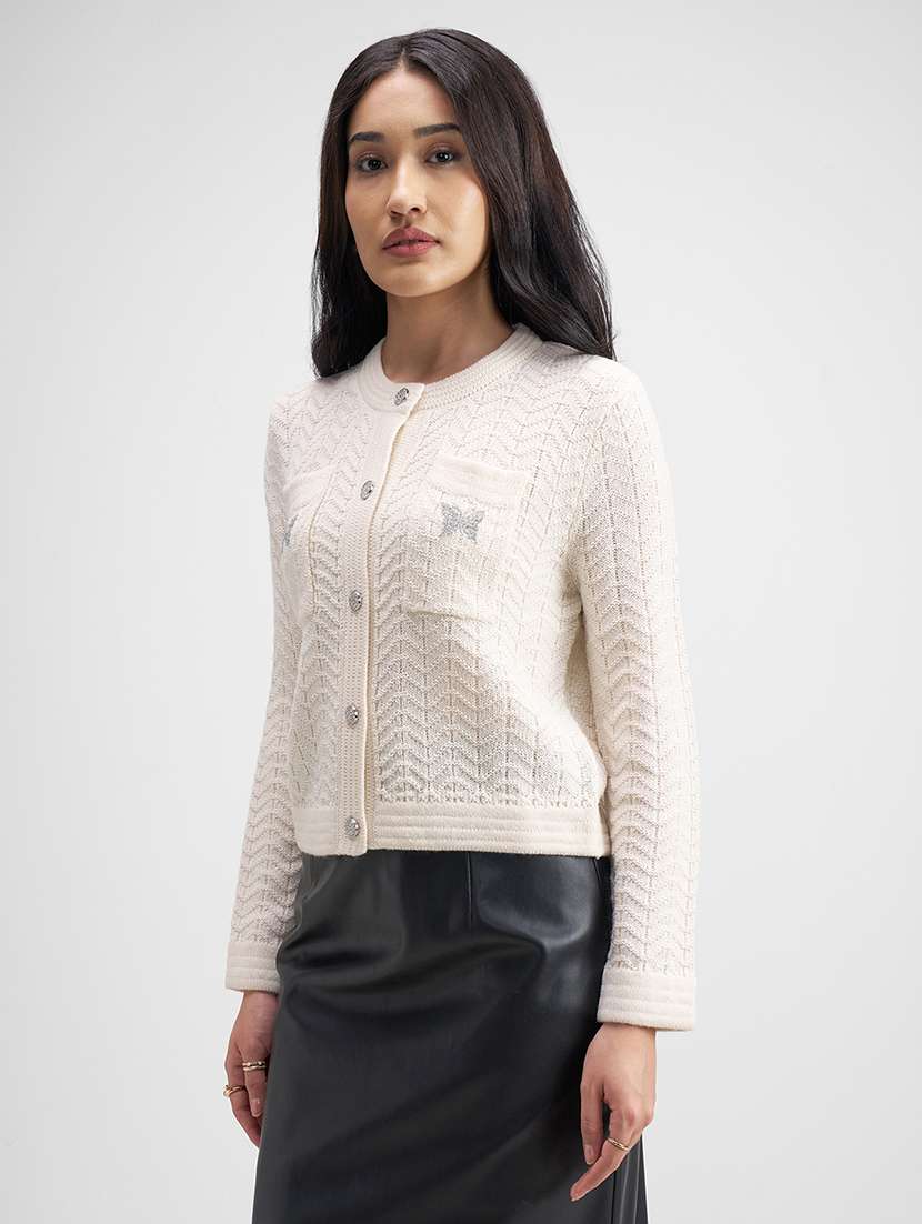women self design long sleeve cardigan - 22499406 -  Standard Image - 3