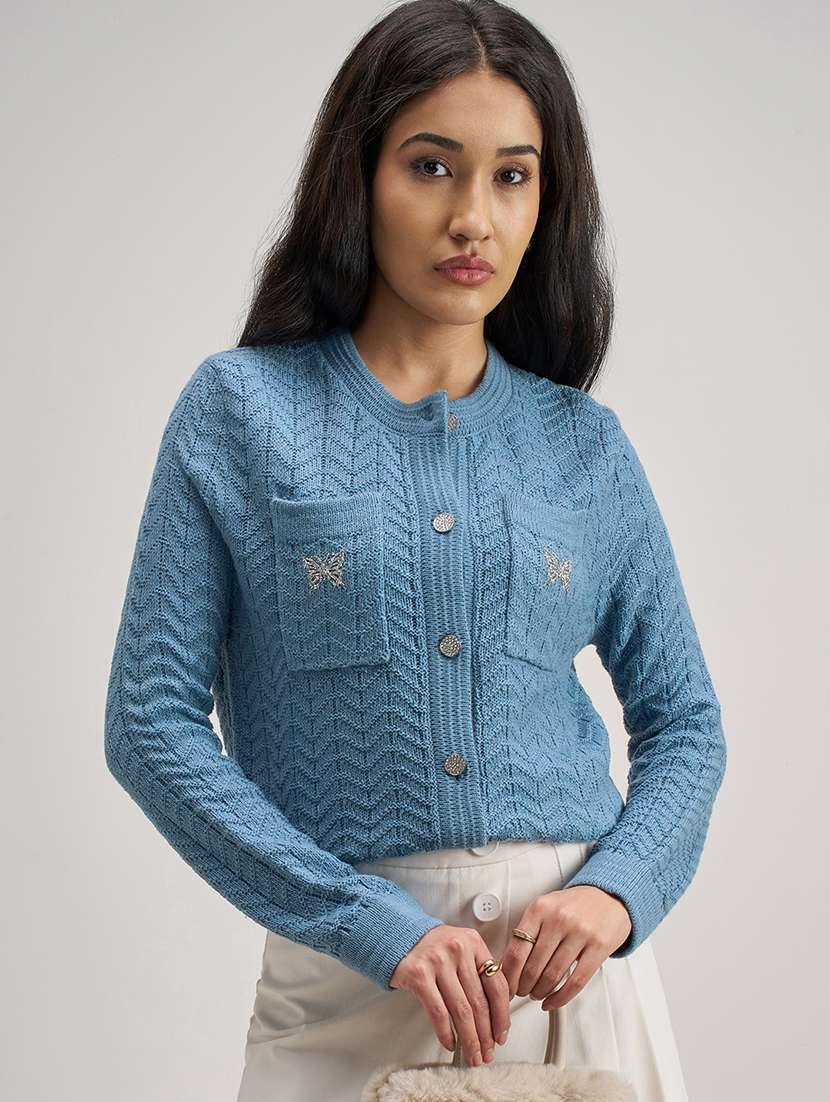 women self design long sleeve cardigan