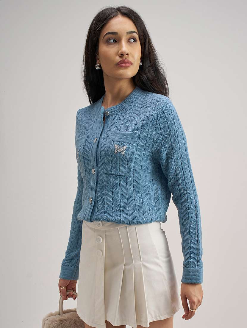 women self design long sleeve cardigan - 22499407 -  Standard Image - 3