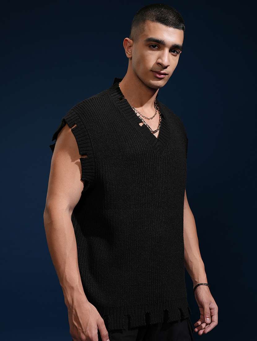men self design sleeveless pullover sweater - 22499410 -  Standard Image - 3