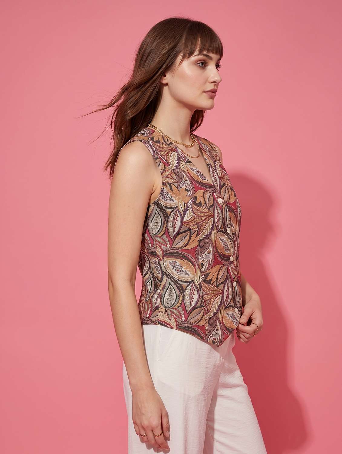 women printed sleeveless vest top - 22499418 -  Standard Image - 3