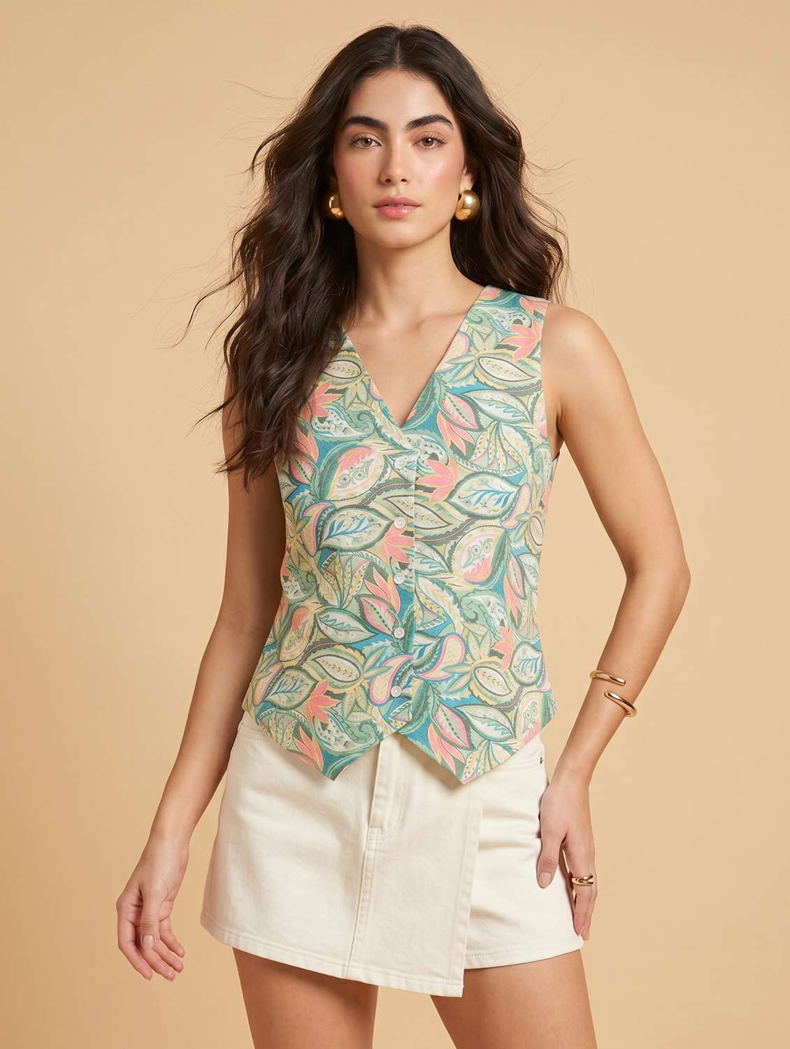 women printed sleeveless vest top