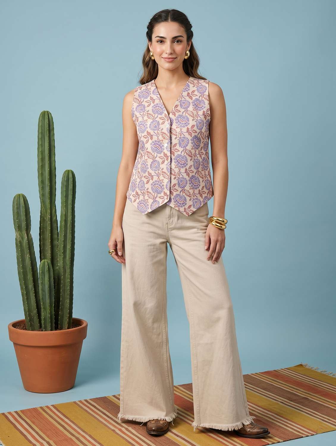 women floral printed sleeveless vest top - 22499420 -  Standard Image - 5