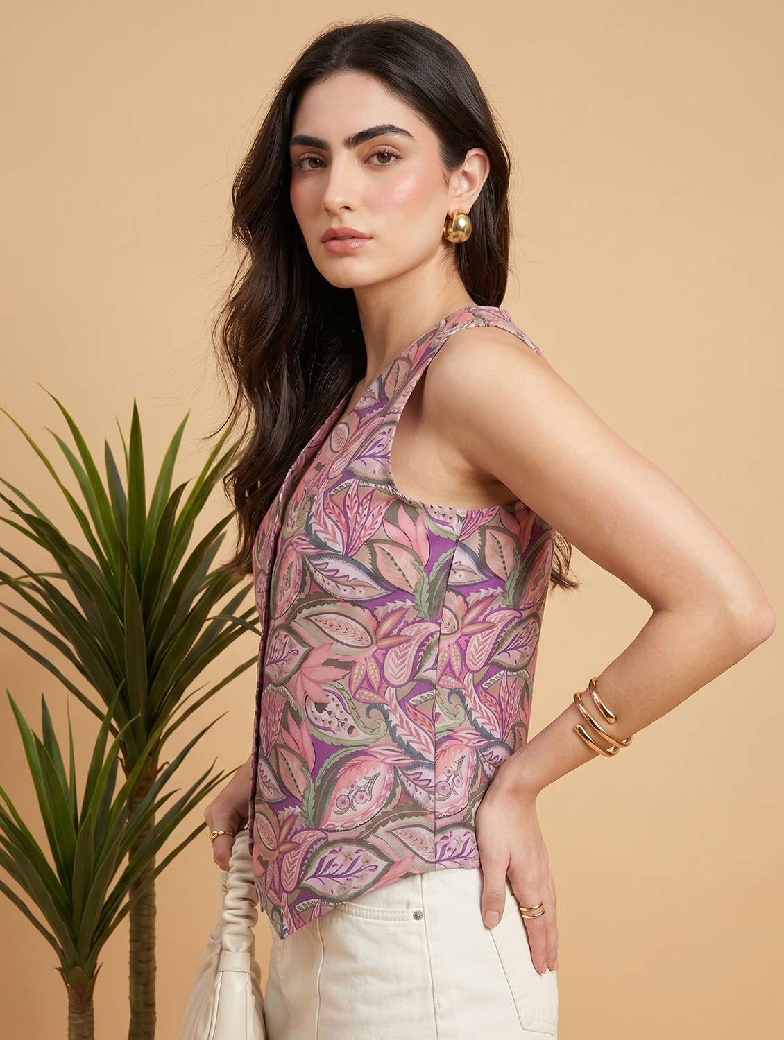 women printed sleeveless regular fit vest top - 22499424 -  Standard Image - 3