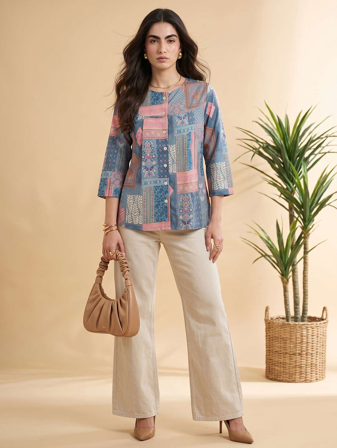 women printed three quarter sleeve ethnic top - 22499427 -  Standard Image - 5