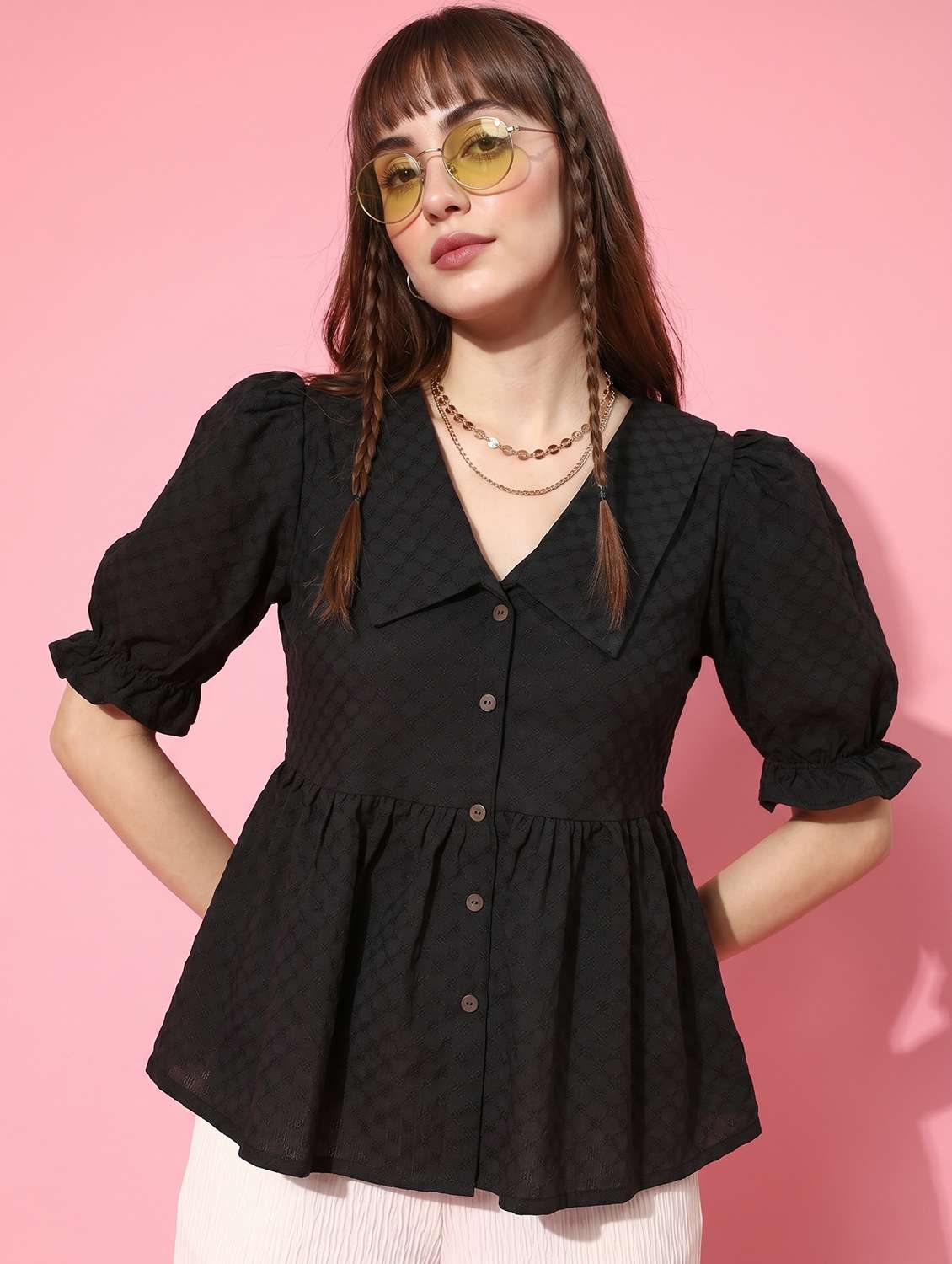 women embroidered puff sleeve ethnic top