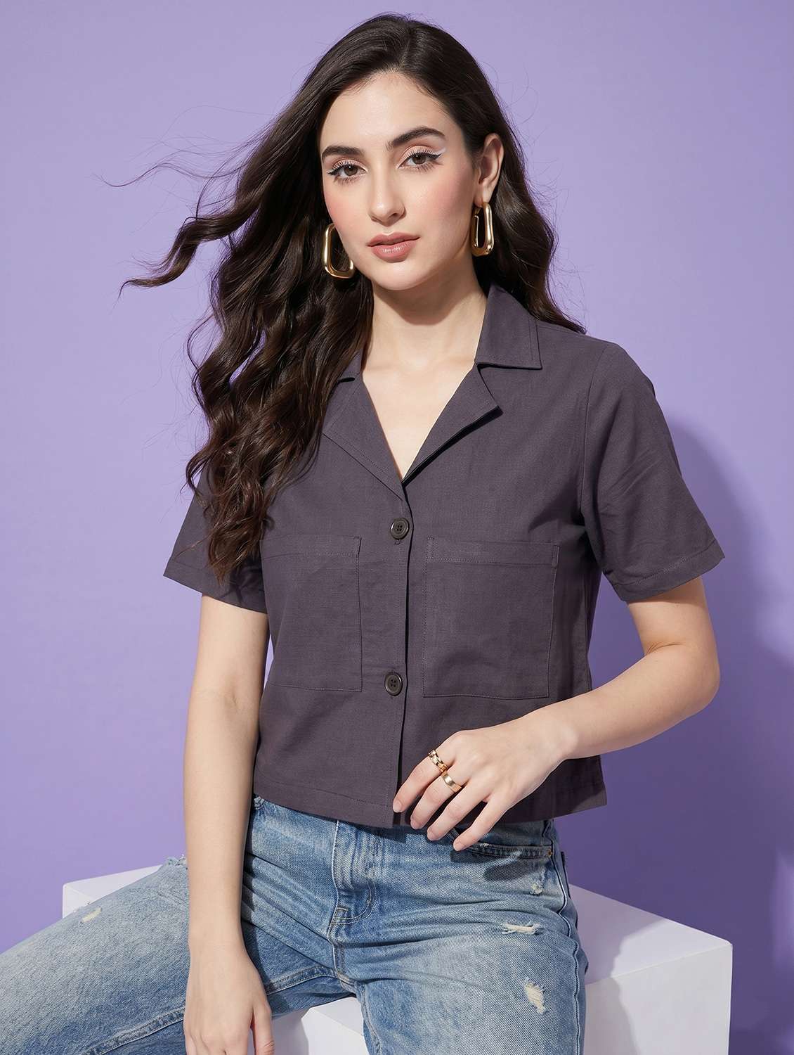 women solid short sleeve shirt top
