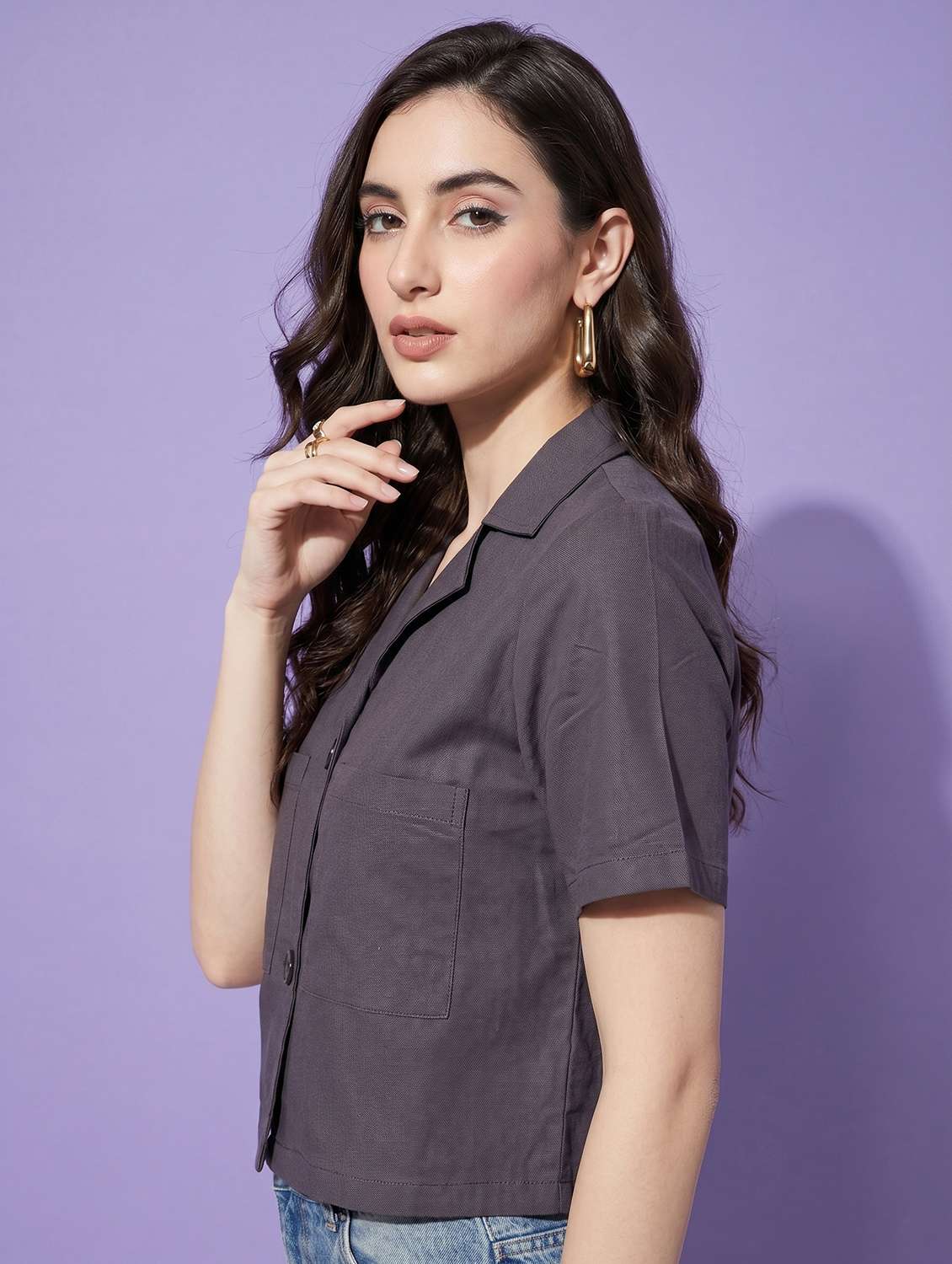women solid short sleeve shirt top - 22499437 -  Standard Image - 3