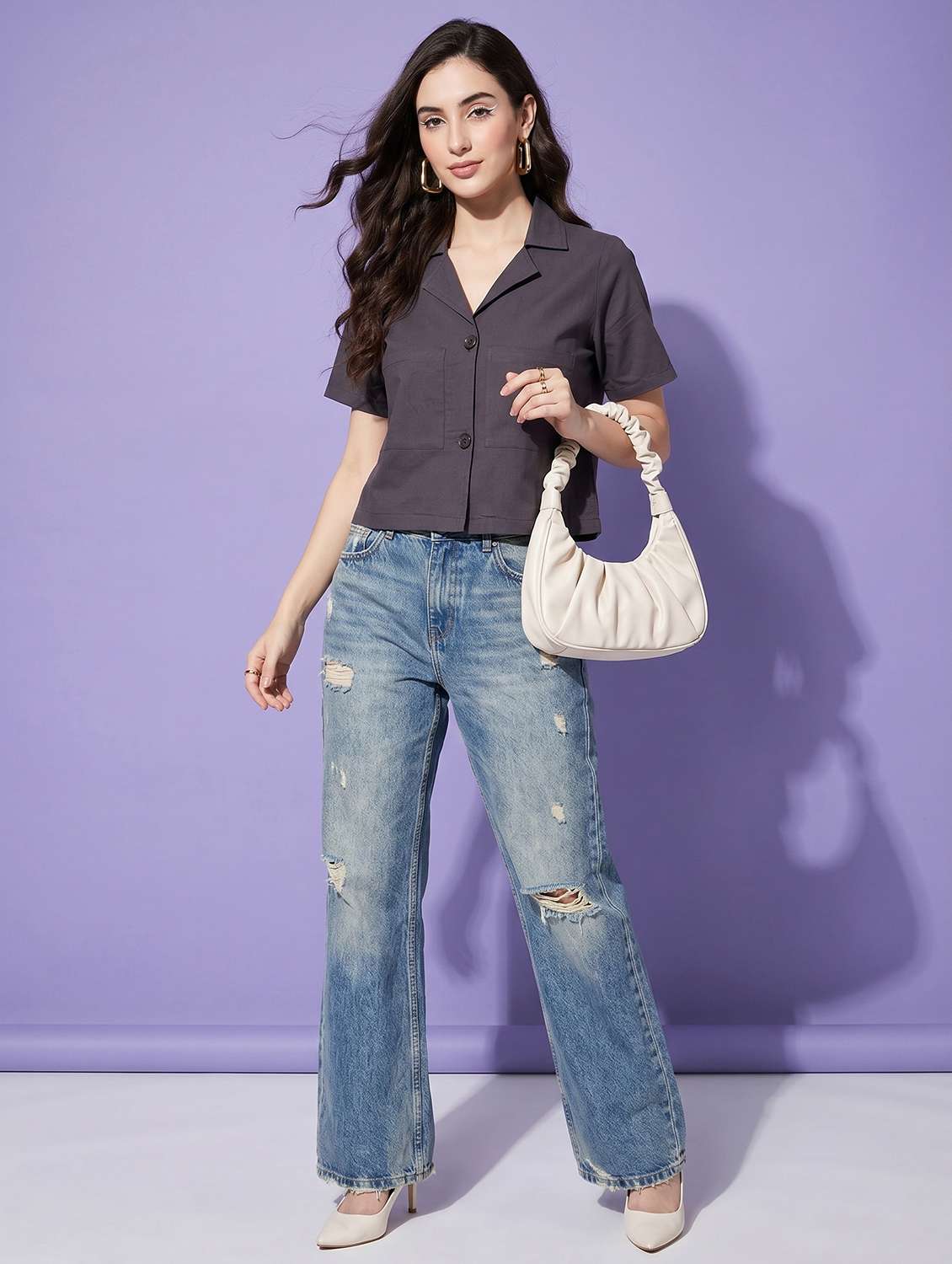 women solid short sleeve shirt top - 22499437 -  Standard Image - 5