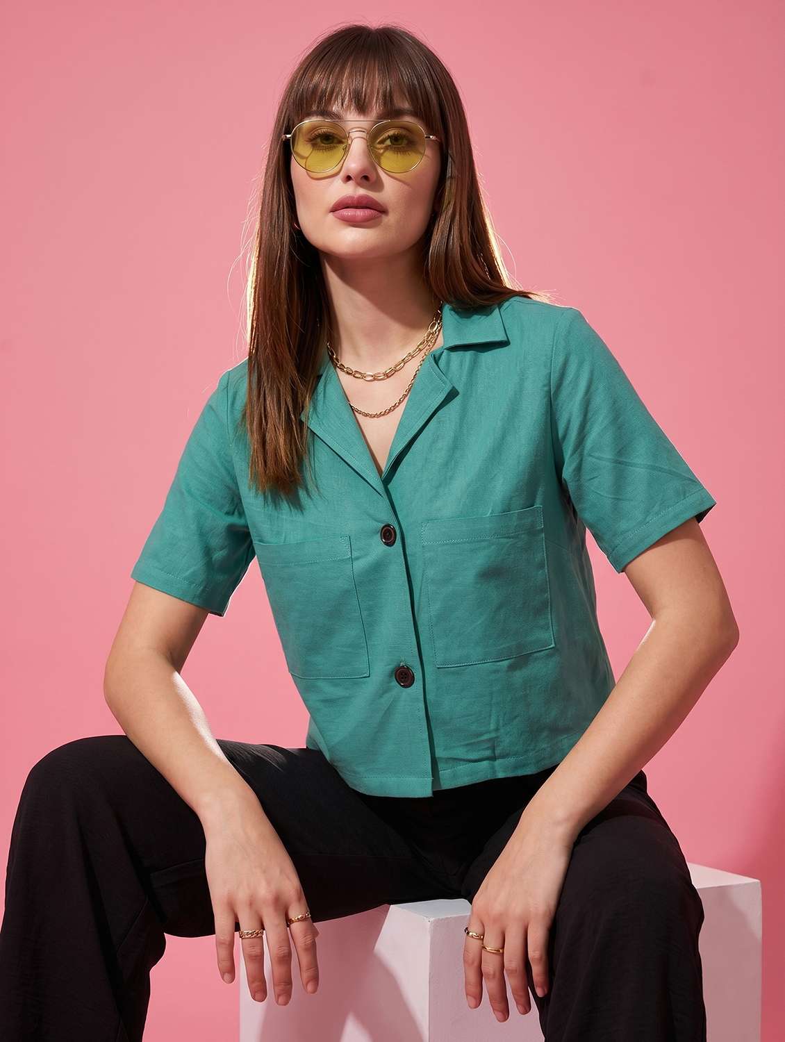 women solid short sleeve shirt top
