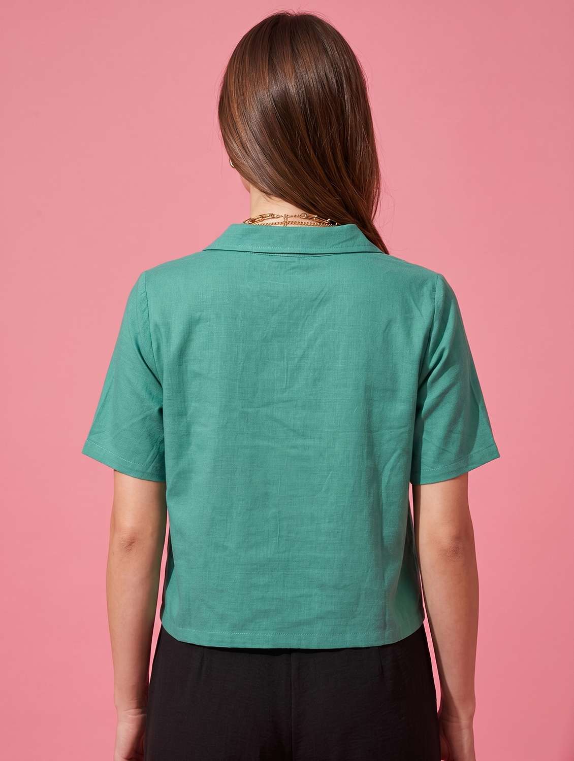 women solid short sleeve shirt top - 22499438 -  Standard Image - 3
