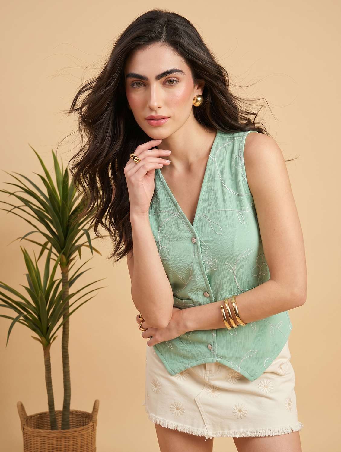 women embroidered v neck vest top - 22499441 -  Standard Image - 3