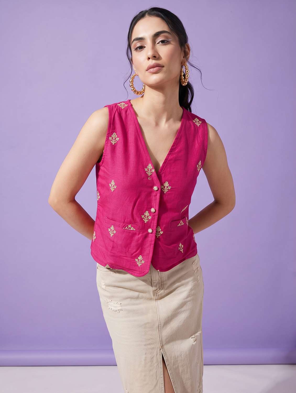 women solid with work sleeveless regular fit vest top - 22499448 -  Standard Image - 3