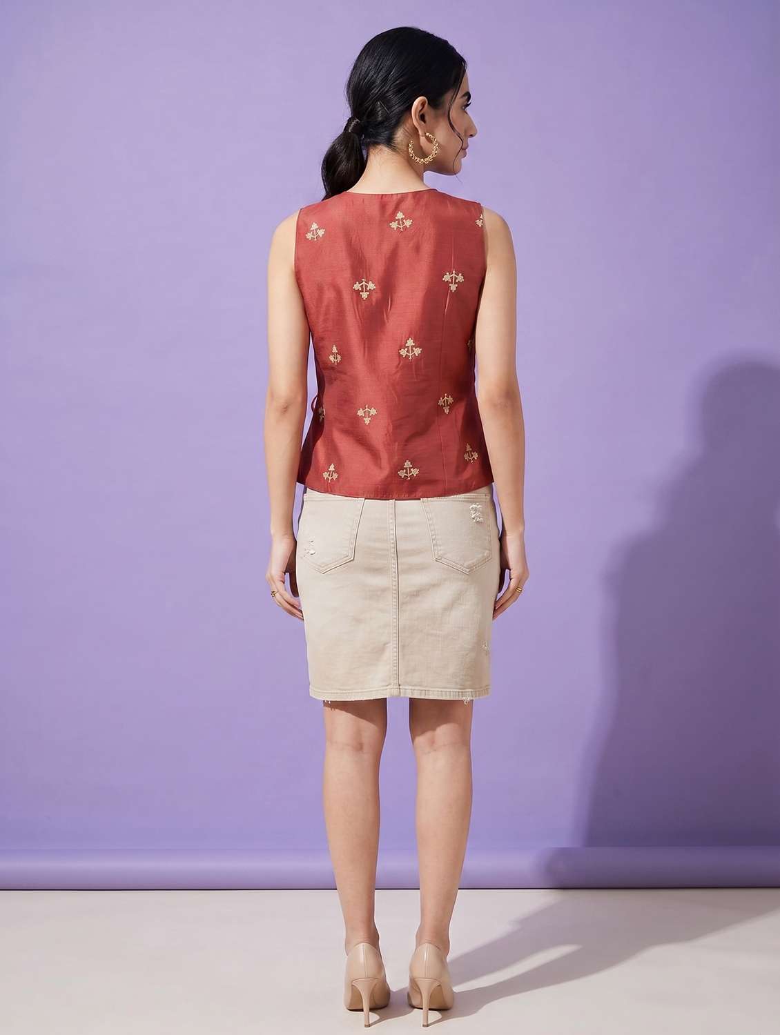 women solid with work sleeveless regular fit wrap top - 22499449 -  Standard Image - 3