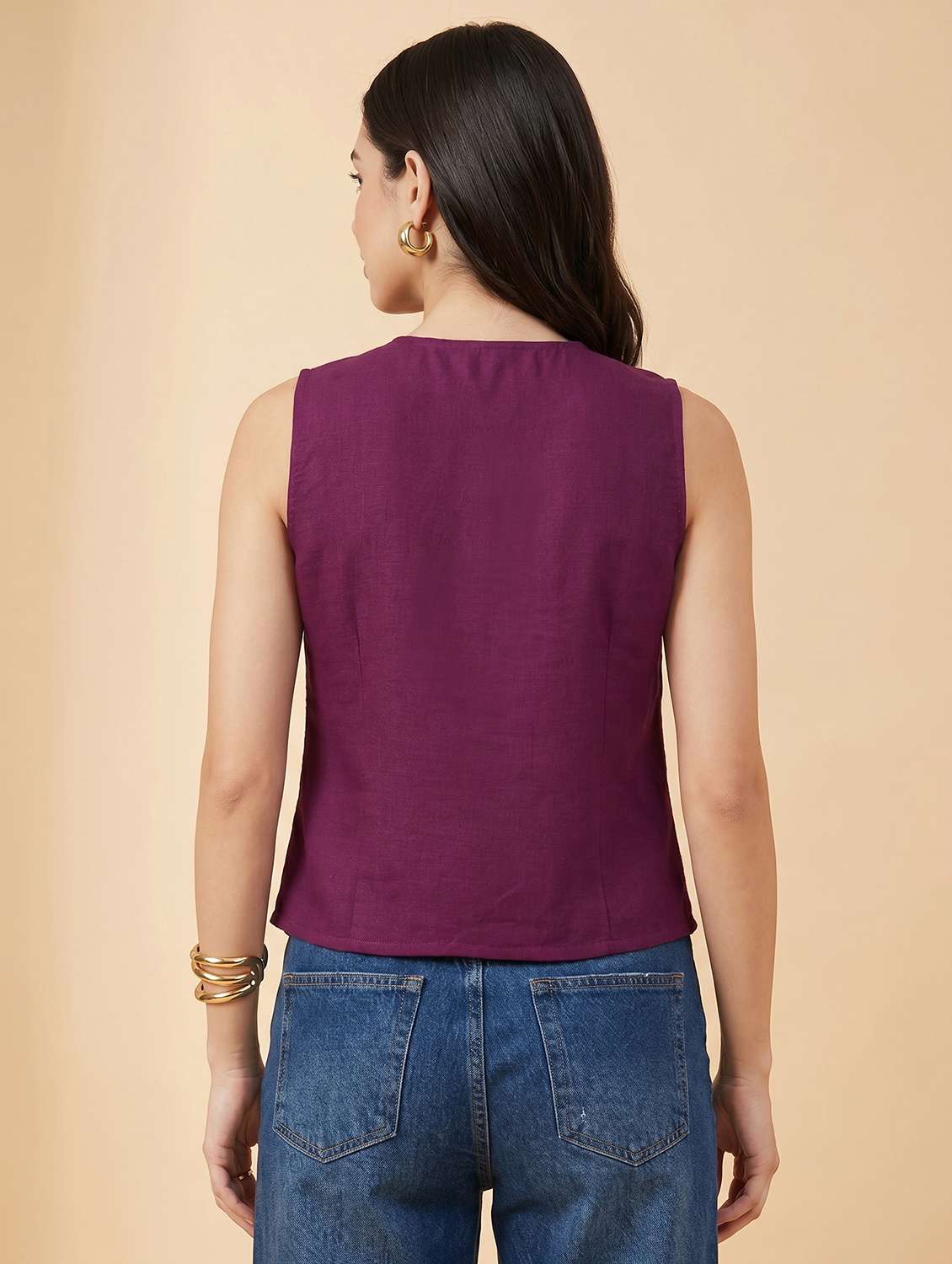 women solid with work sleeveless regular fit vest top - 22499453 -  Standard Image - 3