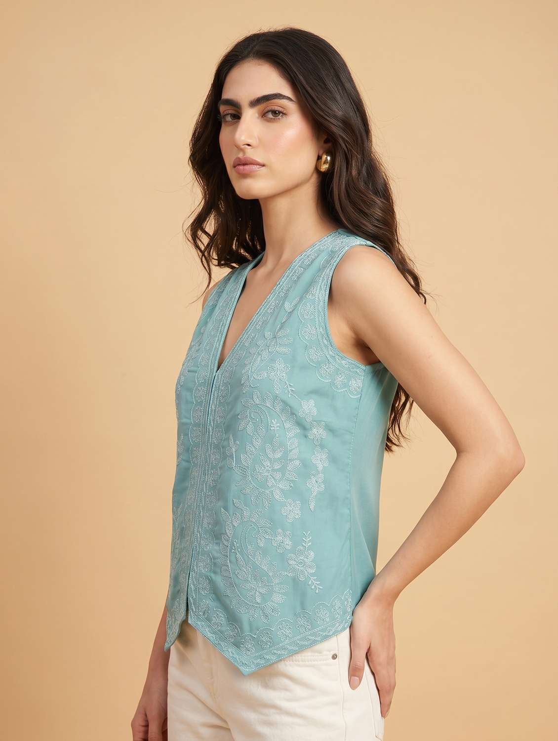 women solid with work sleeveless regular fit vest top - 22499454 -  Standard Image - 3