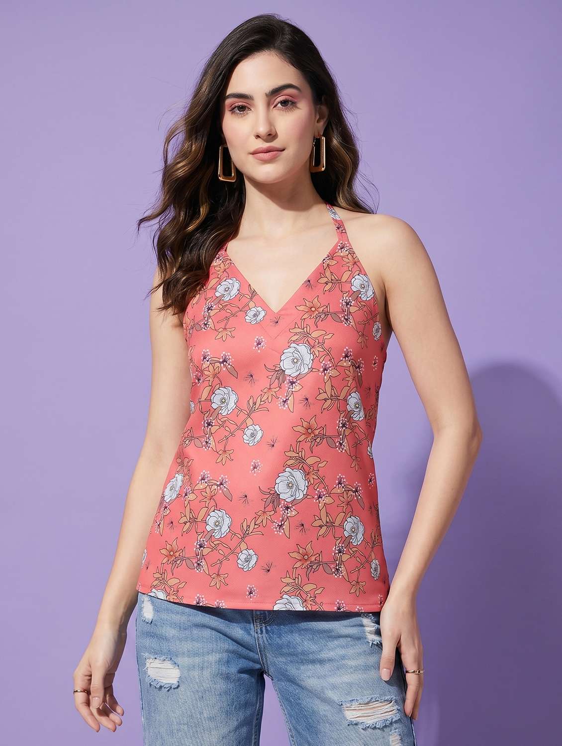 women floral printed halter neck top - 22499460 -  Standard Image - 3