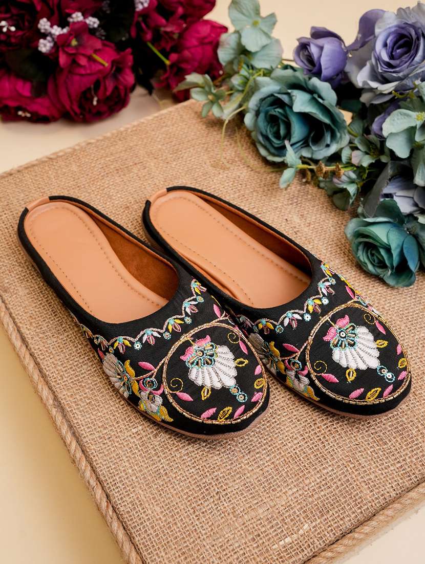 women embroidered slip on mules