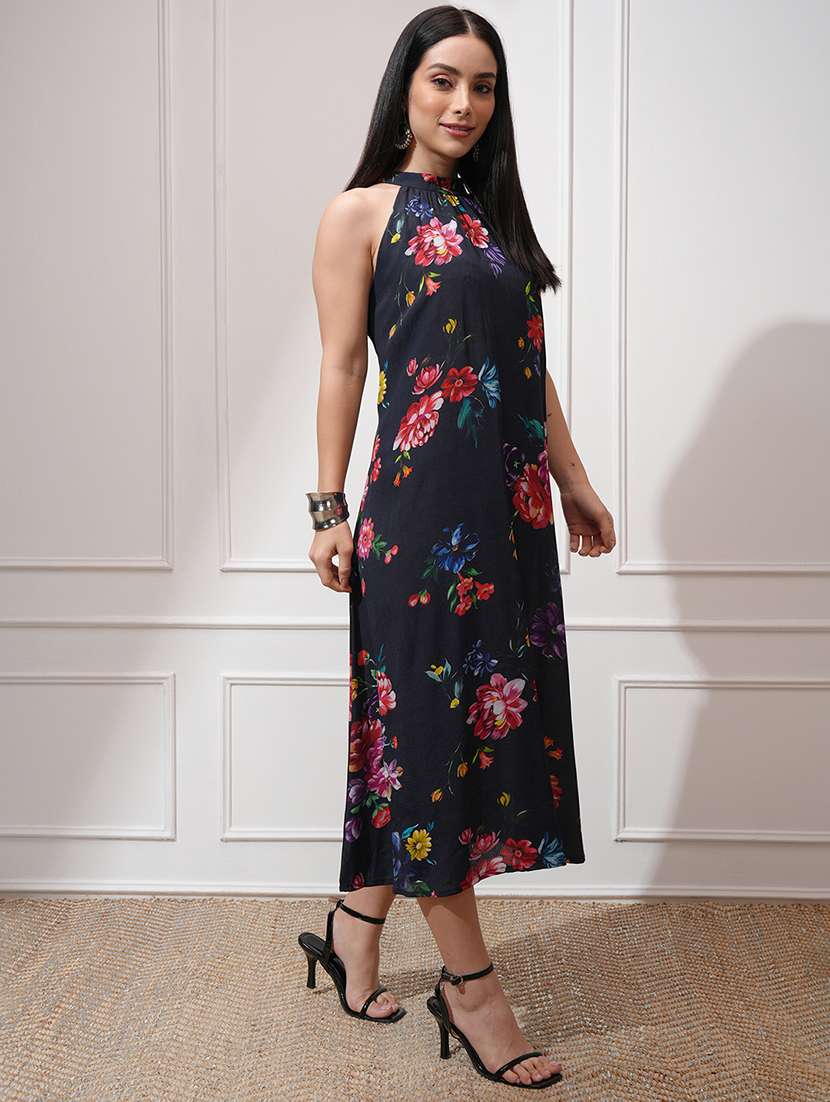 women floral printed halter neck a-line midi dress - 22499491 -  Standard Image - 3