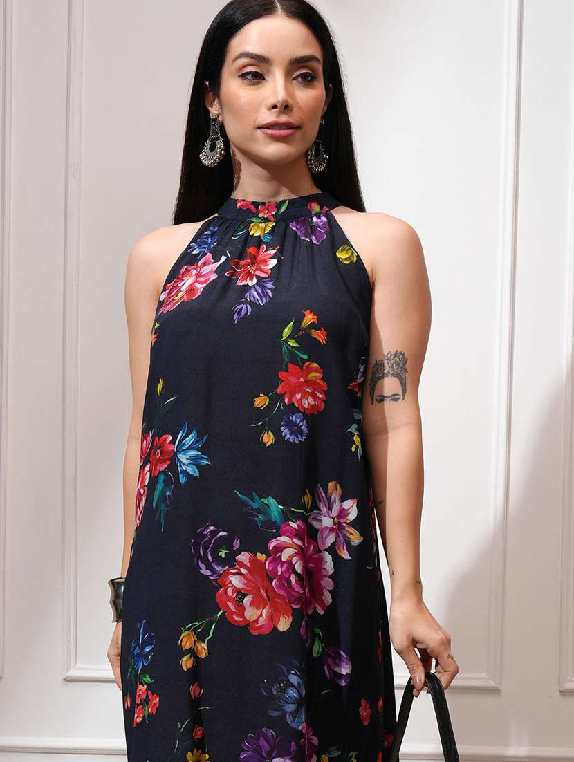 women floral printed halter neck a-line midi dress - 22499491 -  Standard Image - 5