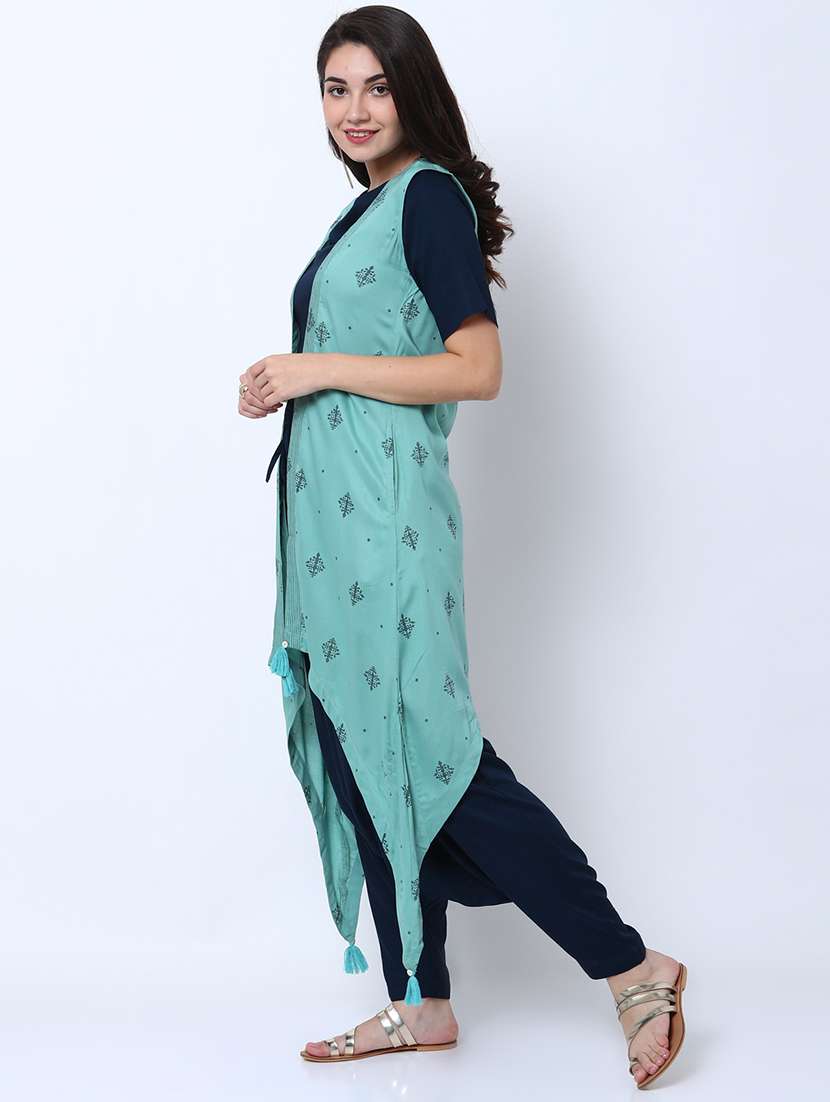 women printed round neck top and dhoti set with shrug - 22499495 -  Standard Image - 3